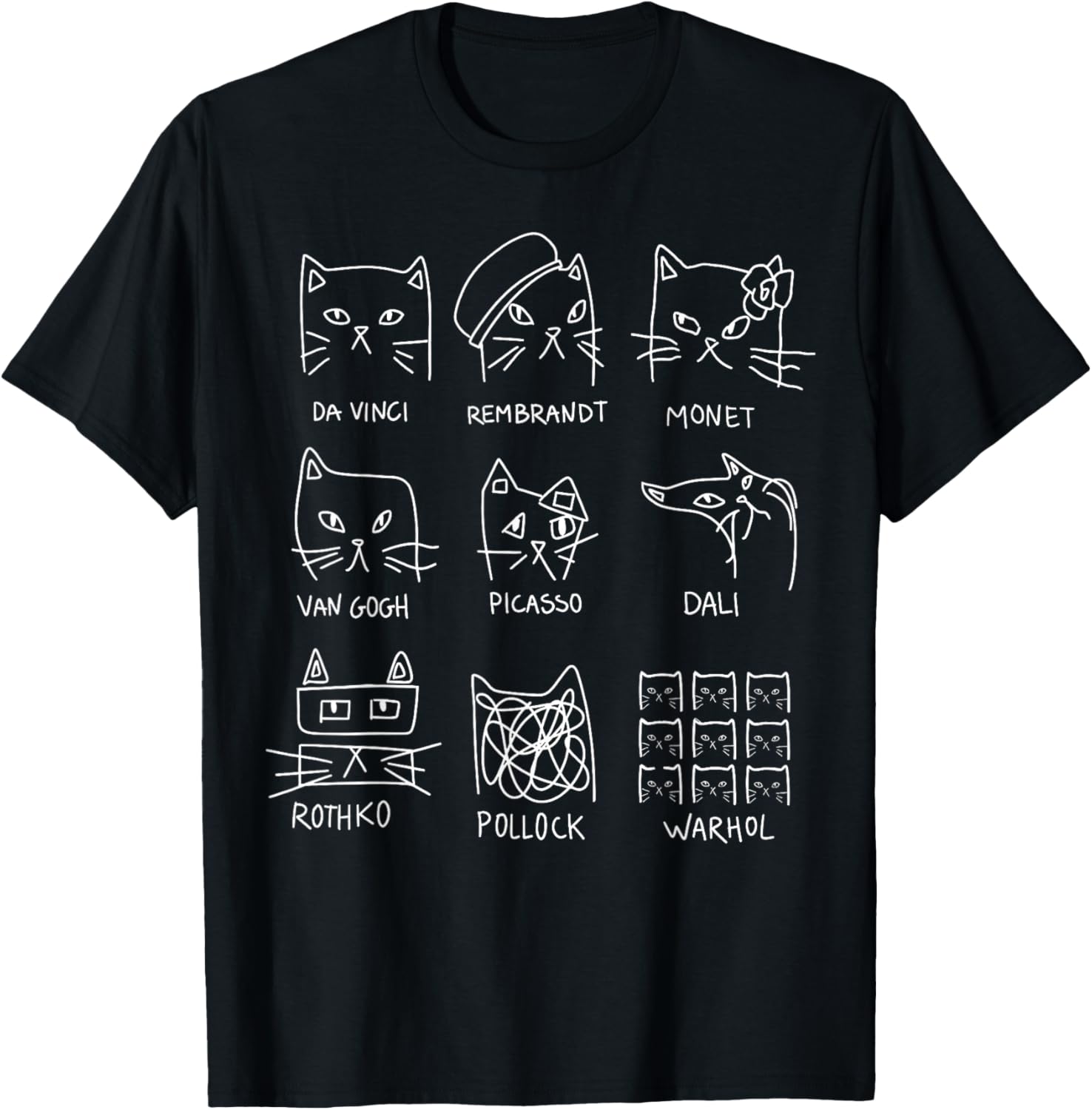 Artistic Cats Funny Cat Minimalist Illustration Art Teacher T-Shirt - T-Shirt | Black