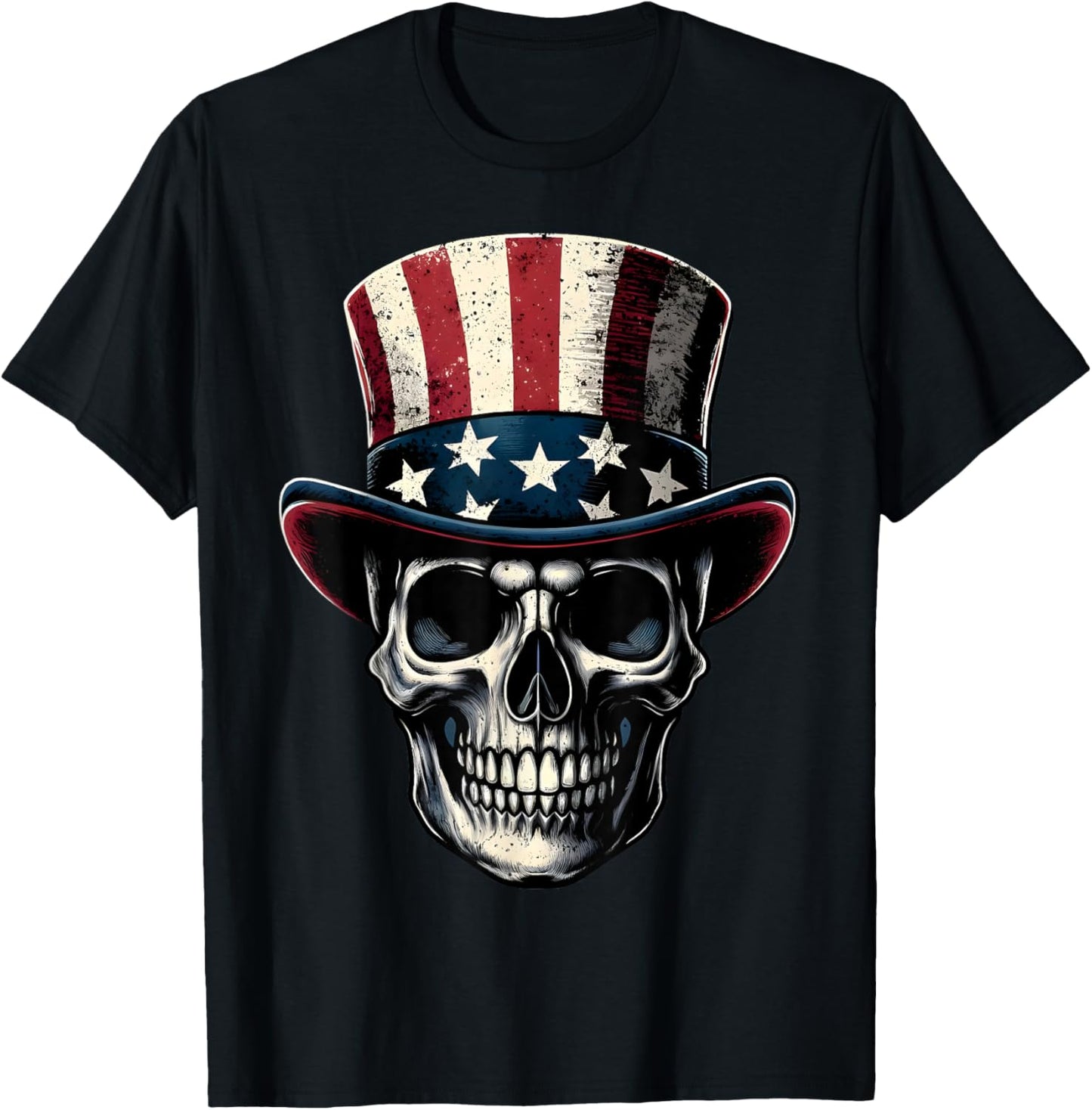 4th Of July Shirt American Flag Skull Skeleton Men T-Shirt - T-Shirt | Black
