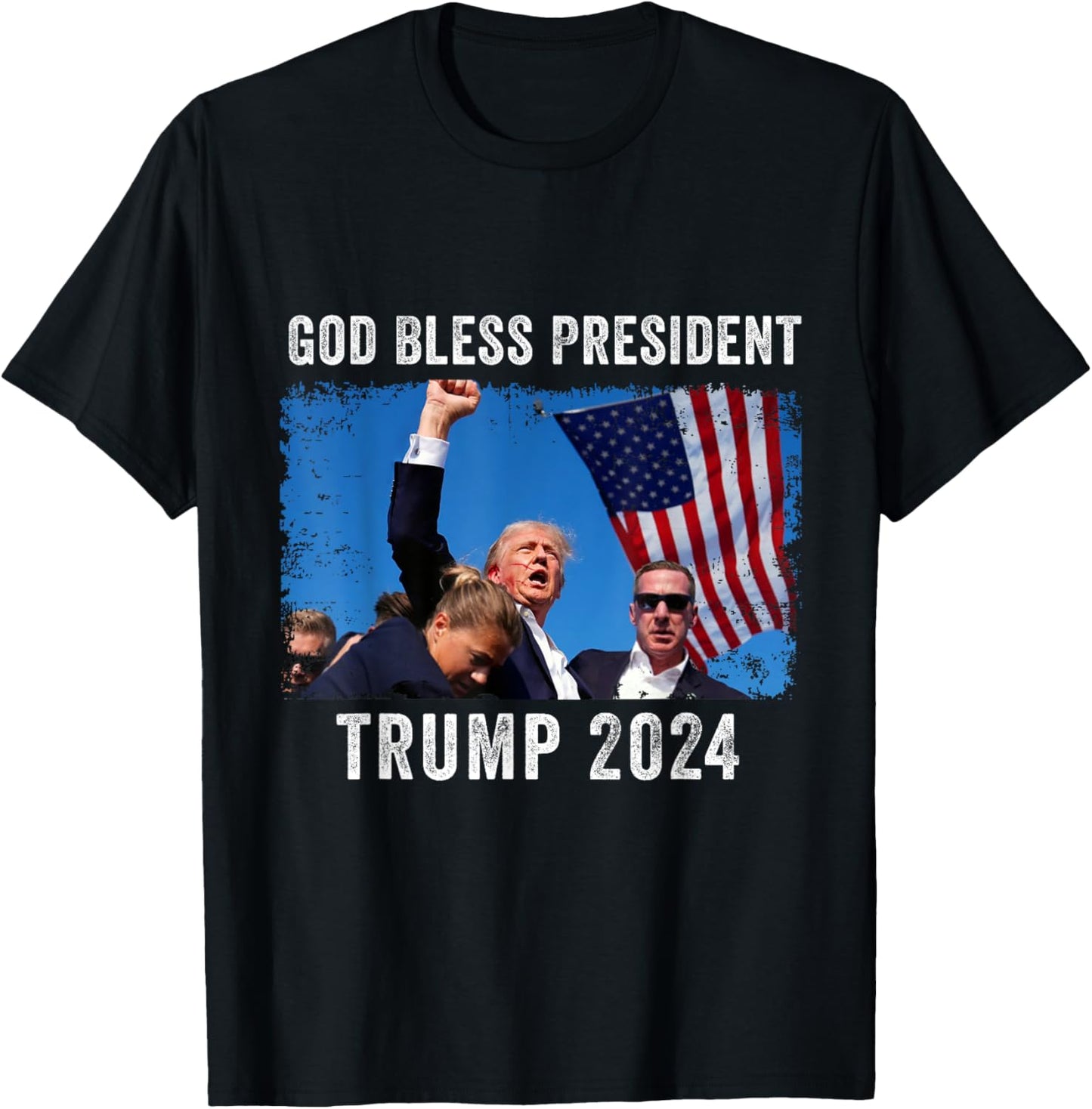 Trump Shot Bloody Ear Bleeding God Bless President Trump T-Shirt - T-Shirt | Black