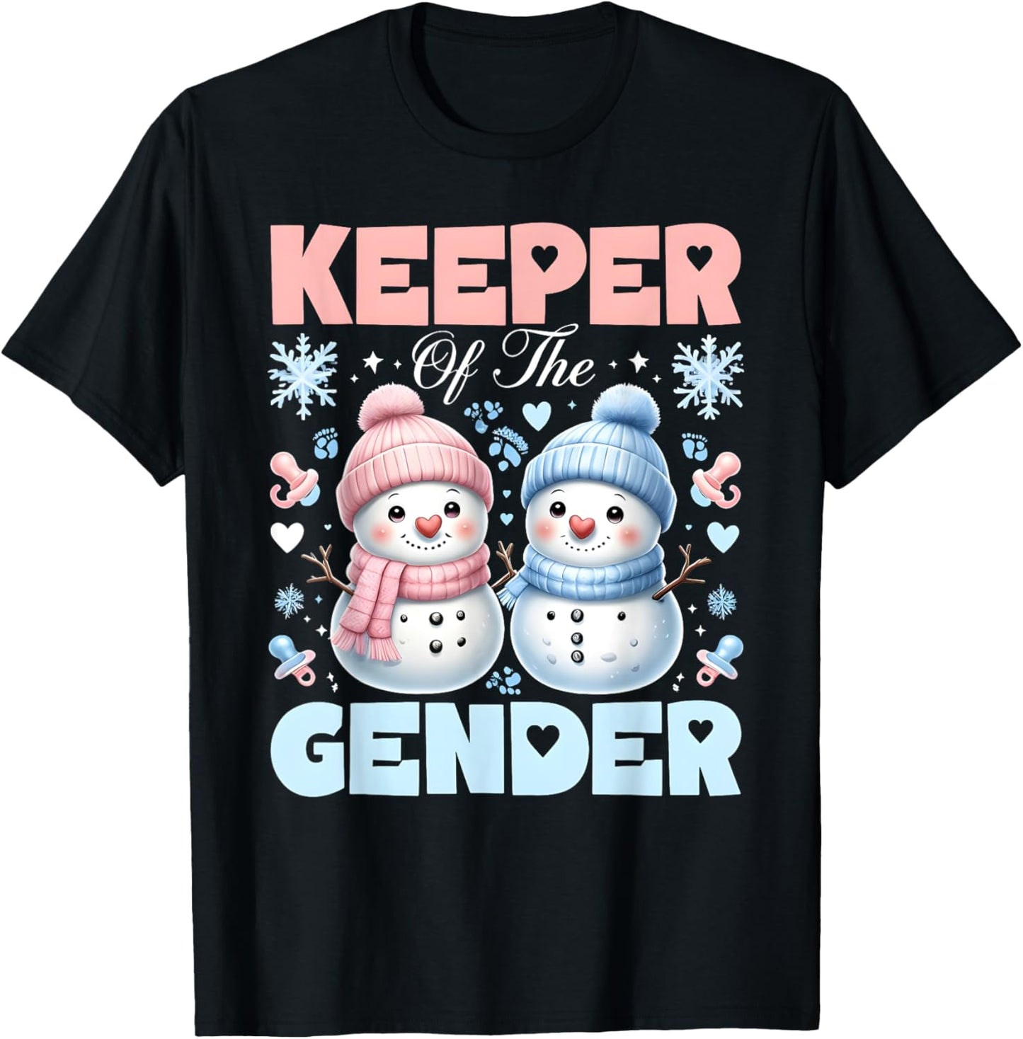 Keeper Of The Gender Reveal Baby Shower Snowman Christmas T-Shirt - T-Shirt | Black