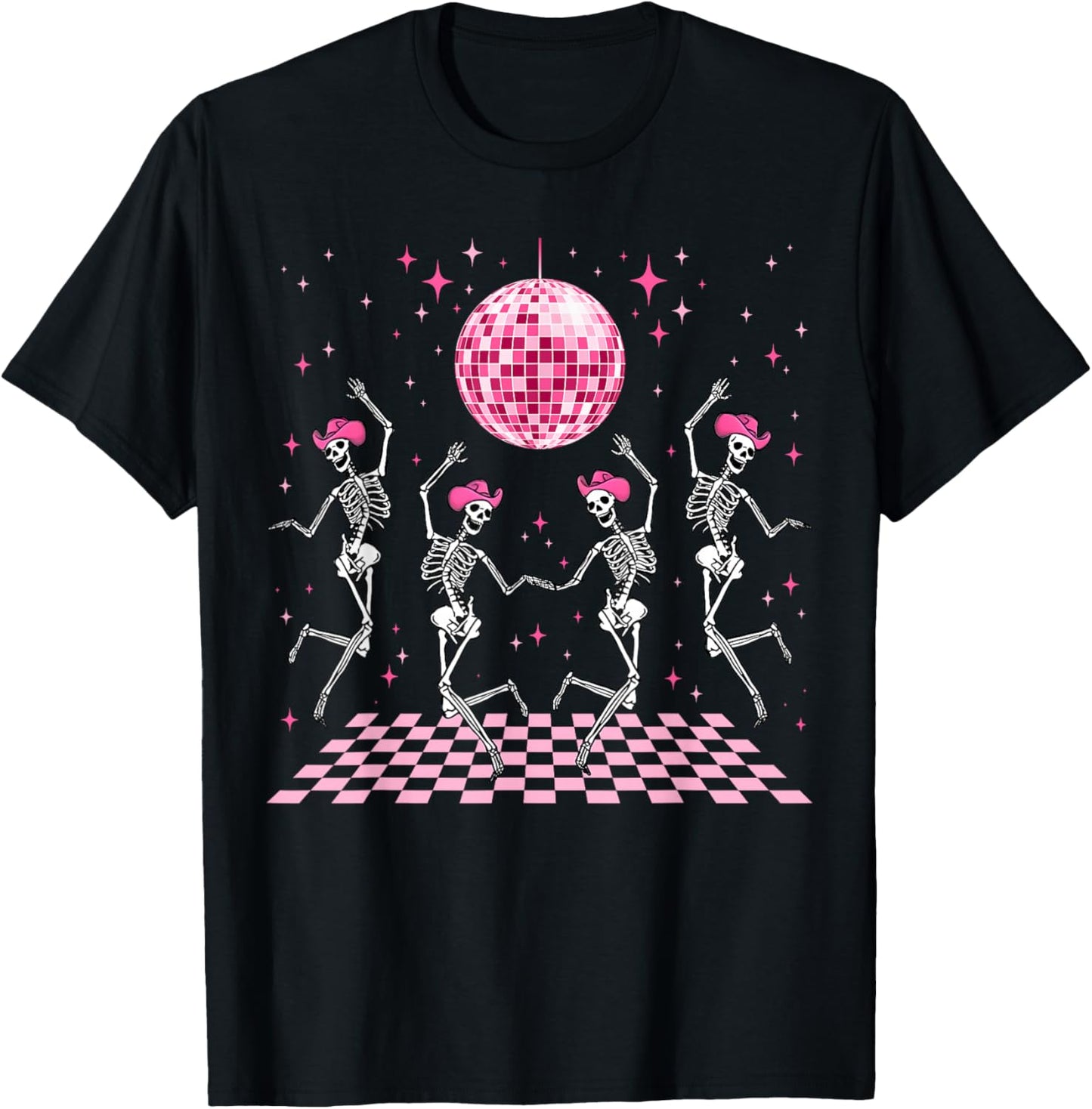 Cowgirl Western Funny Dancing Skeletons & Disco Ball Club T-Shirt - T-Shirt | Black