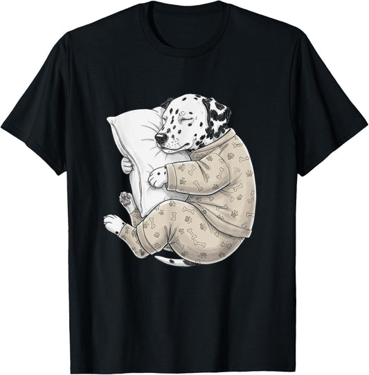 Funny Sleepy Dalmatian Dog Pajama Men Women Kids T-Shirt - T-Shirt | Black