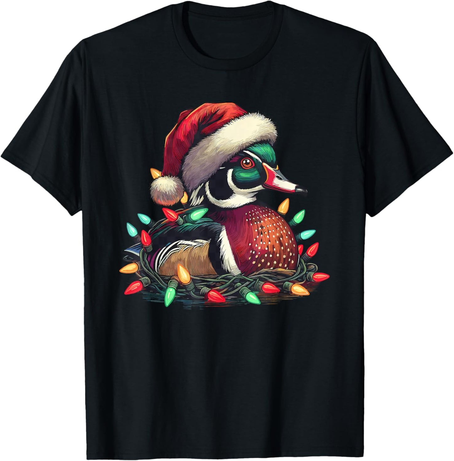 Santa Mallard Duck with Christmas Lights Hunting Season T-Shirt - T-Shirt | Black