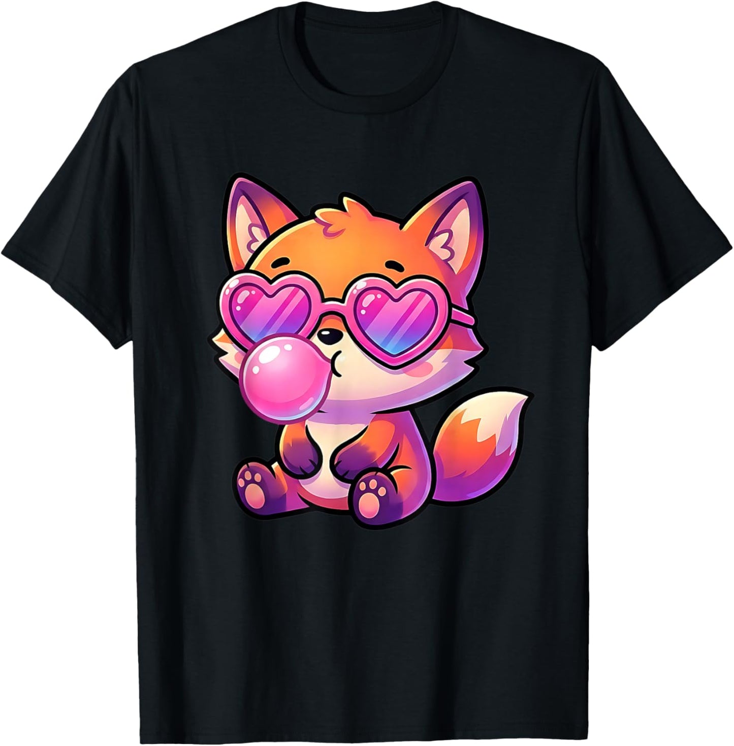 Funny Cute Fox Blowing Bubble Gum Animal Kids T-Shirt - T-Shirt | Black