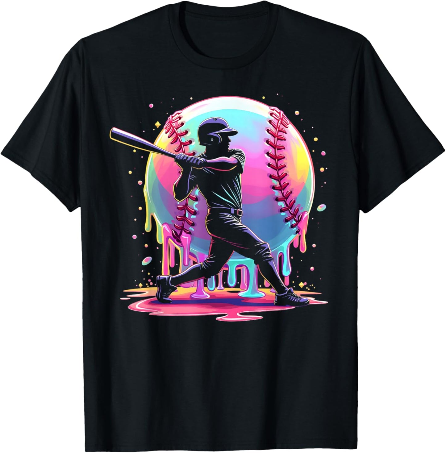 Baseball Drip Boys Men Ice Cream Drip Baseball Player Sports T-Shirt - T-Shirt | Black