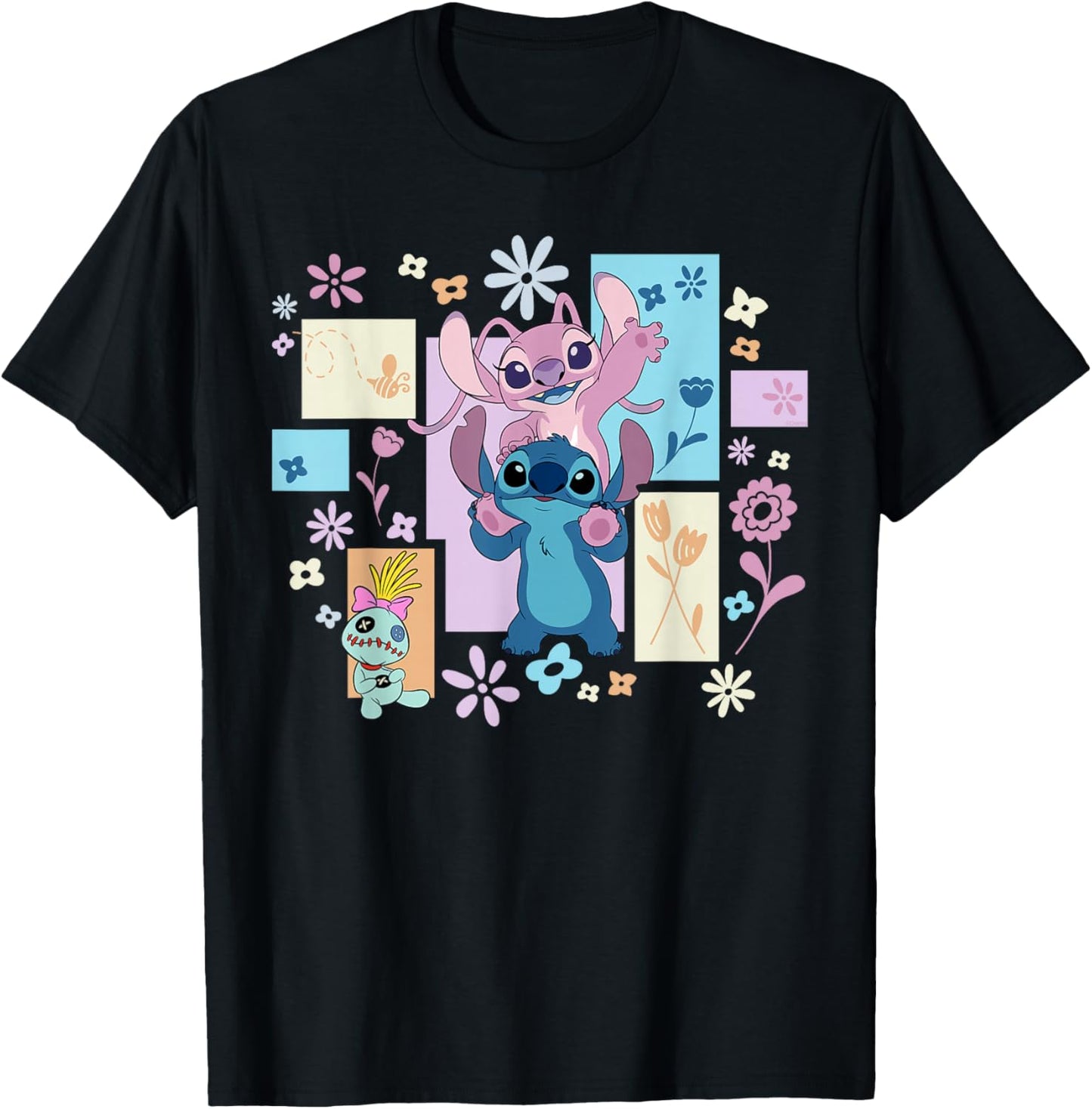 Disney Stitch & Angel Spring Easter Friendly Flower Faces T-Shirt - T-Shirt | Black
