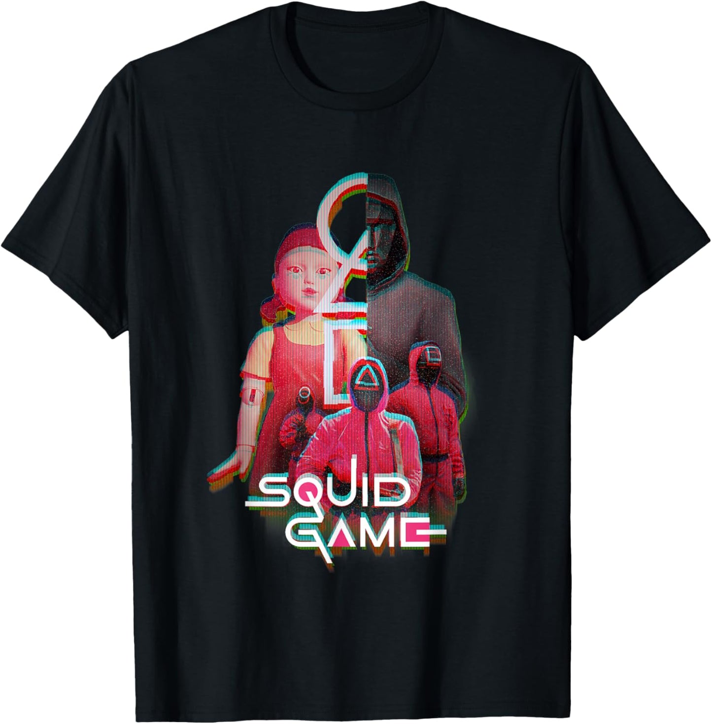 Squid Game 2 Front Man Split Face Glitch Logo T-Shirt - T-Shirt | Black