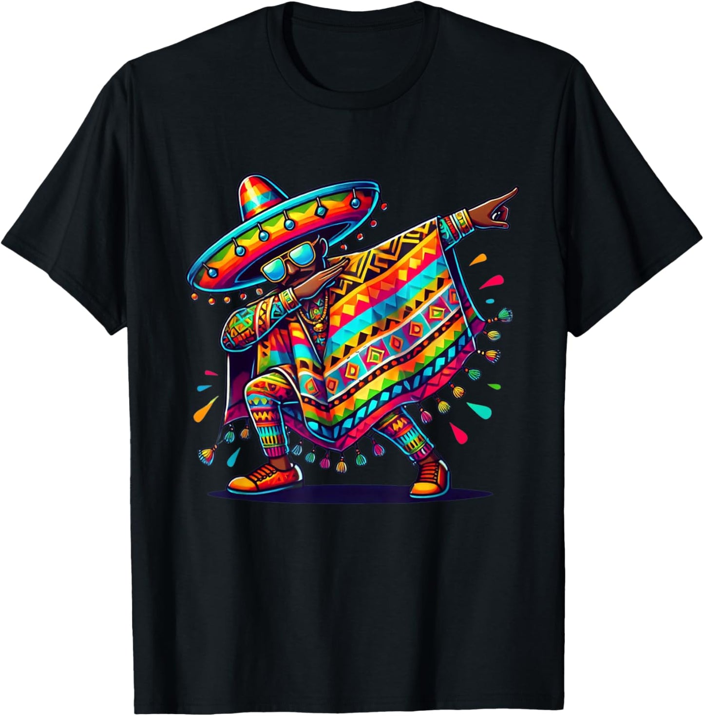 Mexican Dabbing Sombrero Mustache Cinco de Mayo Dab Fiesta T-Shirt - T-Shirt | Black