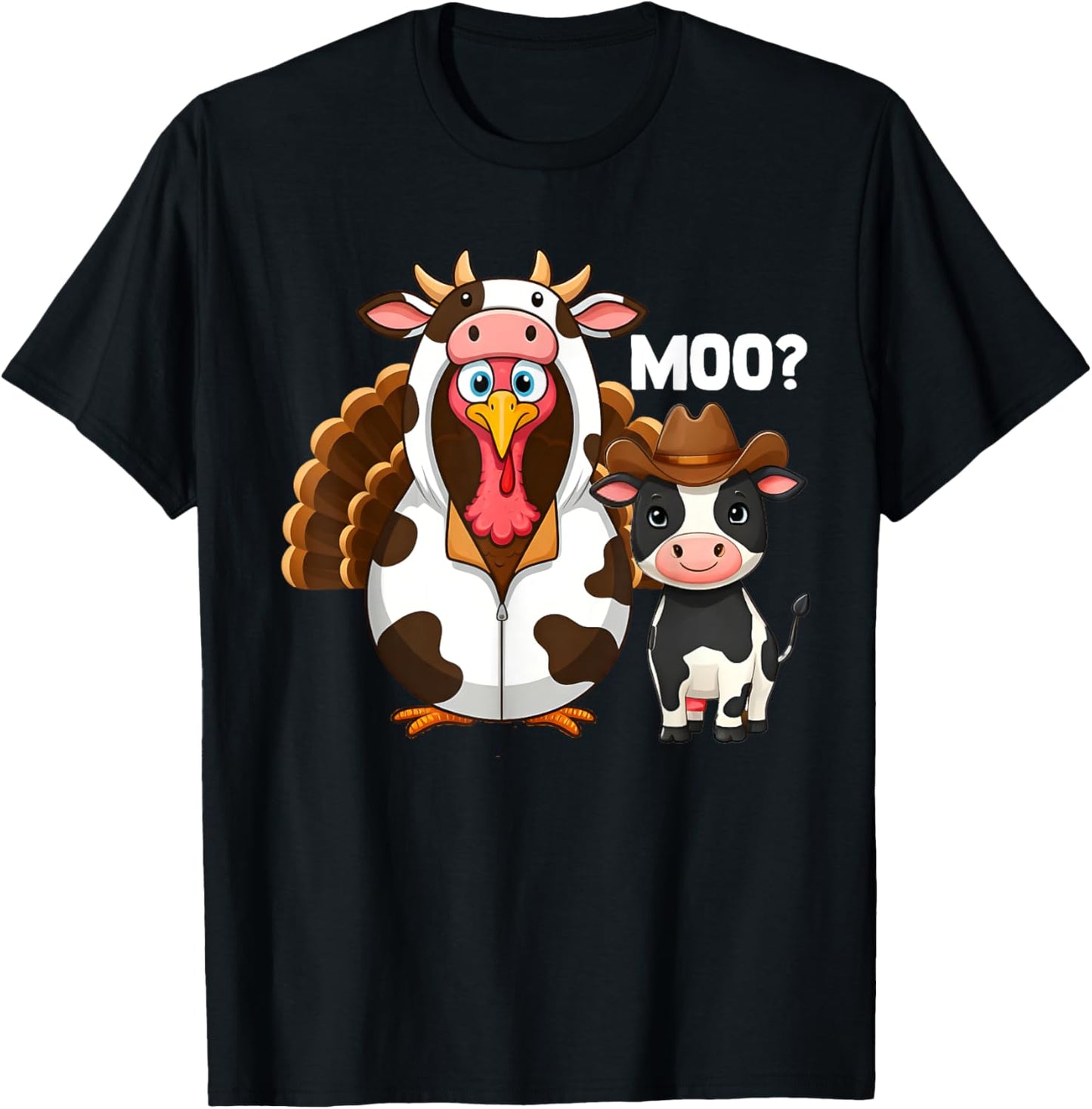 Thanksgiving Turkey Moo Cow Moo T-Shirt - T-Shirt | Black