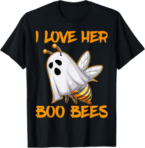 Funny I Love Her Boo Bees Couples Halloween Day Men Women T-Shirt - T-Shirt | Black