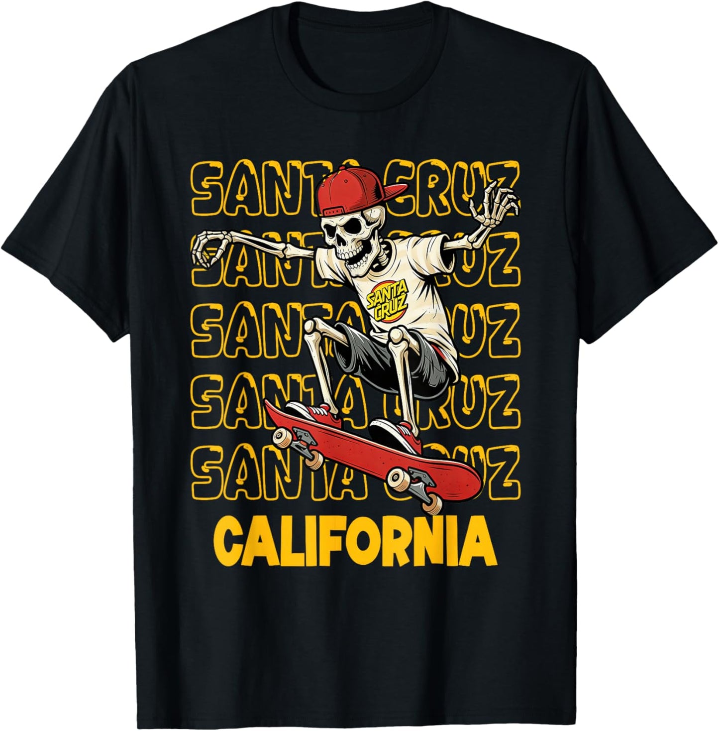 Vintage Skeleton Skateboard Santa Cruz California Streetwear T-Shirt - T-Shirt | Black