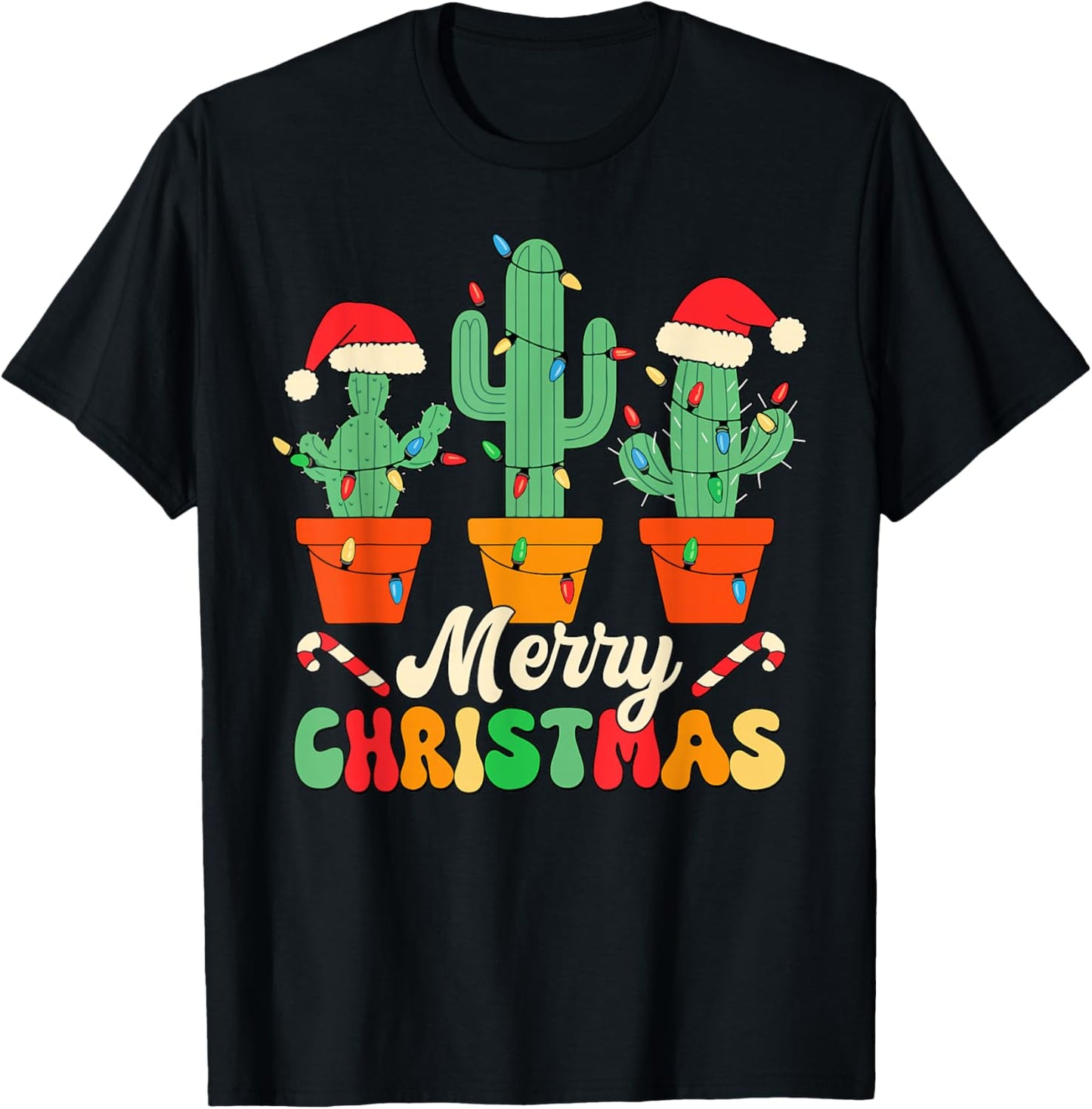 Christmas Cactus Cute Succulent Plant Xmas Men Women Kids T-Shirt - T-Shirt | Black