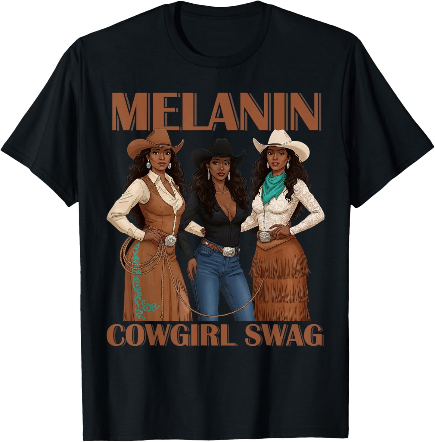 Let's Go Girls Retro Western Country Melanin Cowgirl Swag T-Shirt - T-Shirt | Black