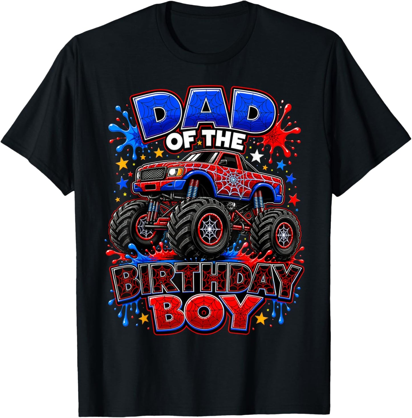 Monster Truck Dad of The Birthday Boy Spider Web Apparel T-Shirt - T-Shirt | Black