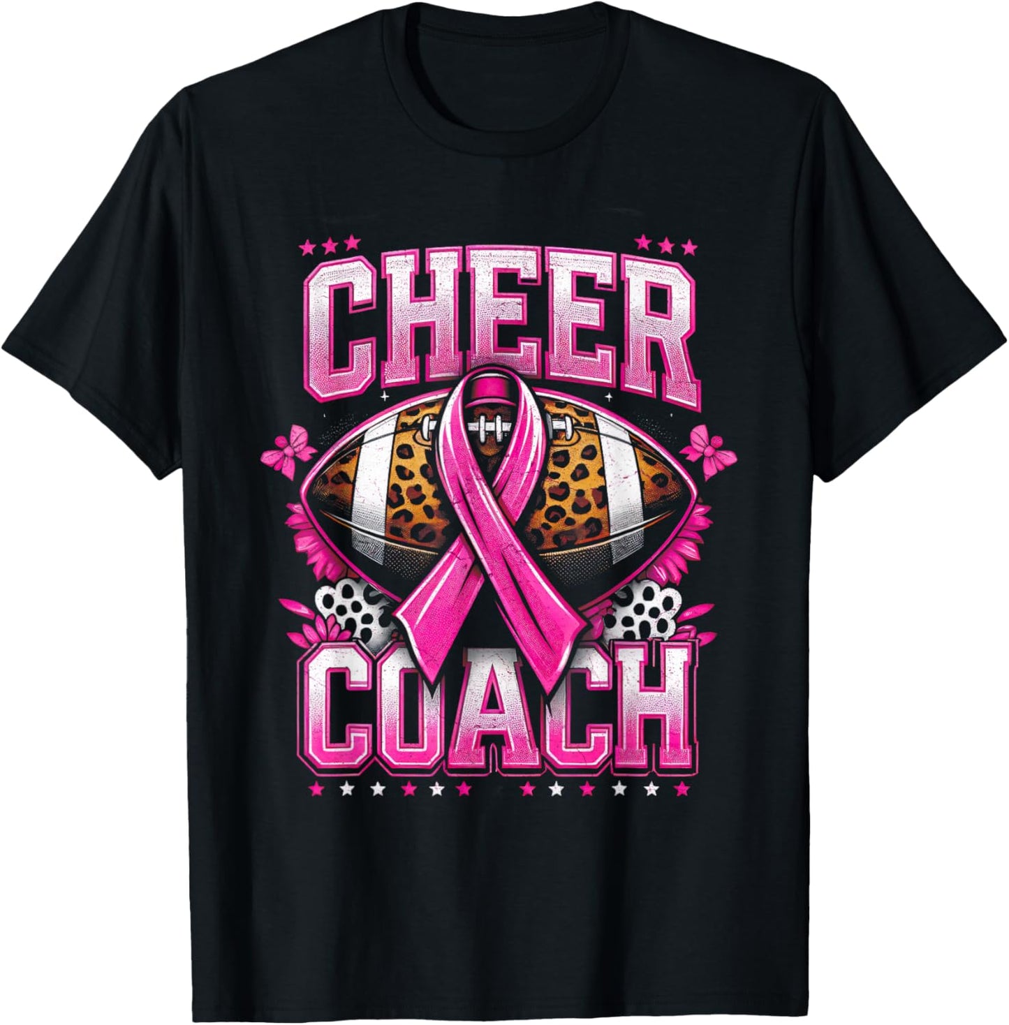 Football Cheer Coach Pink Ribbon Breast Cancer Awareness T-Shirt - T-Shirt | Black