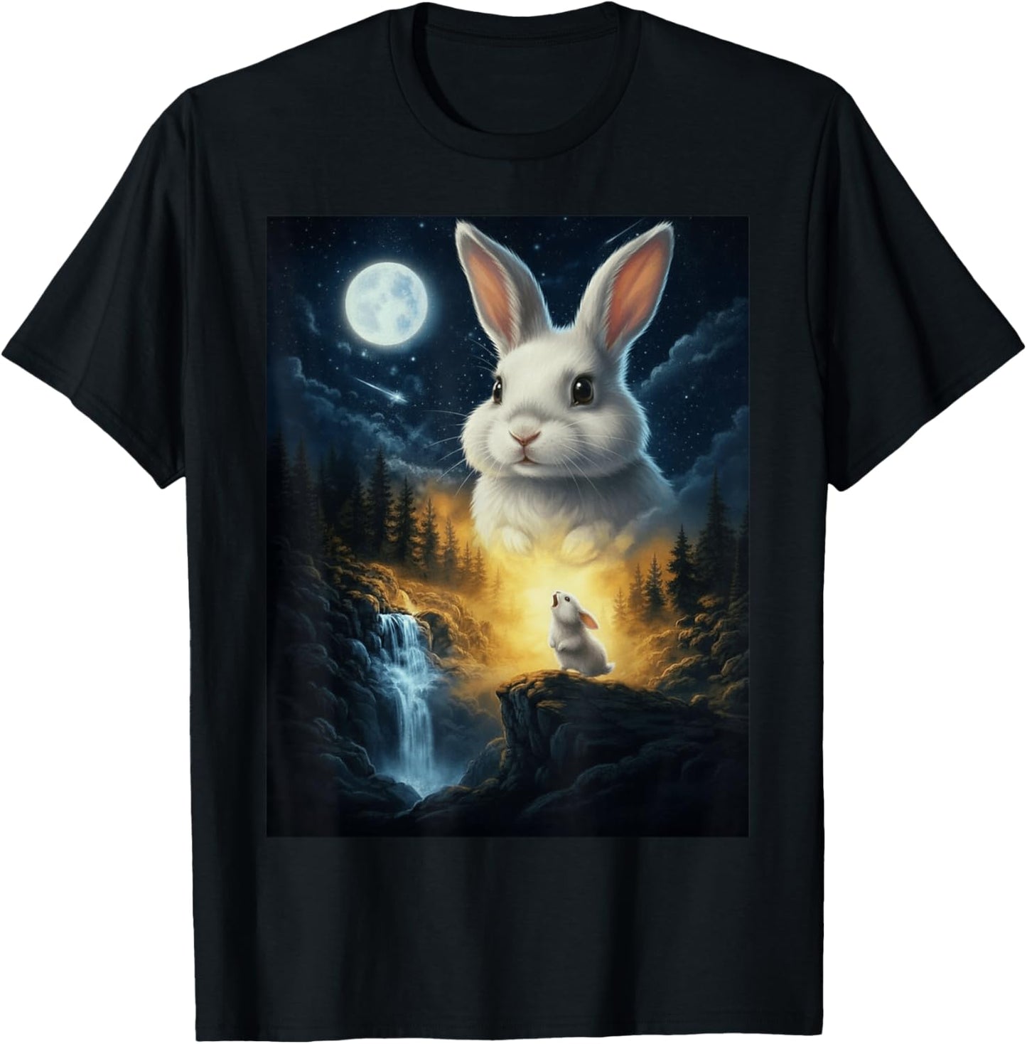 Rabbit Howling to The Moon Vintage Funny Rabbit T-Shirt - T-Shirt | Black