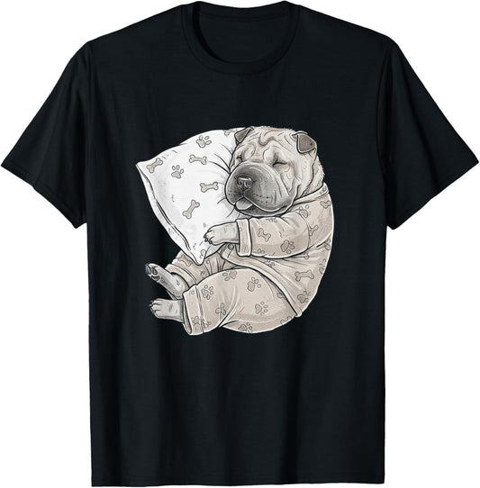 Funny Sleepy Chinese Shar Pei Pajama Men Women Kids T-Shirt - T-Shirt | Black