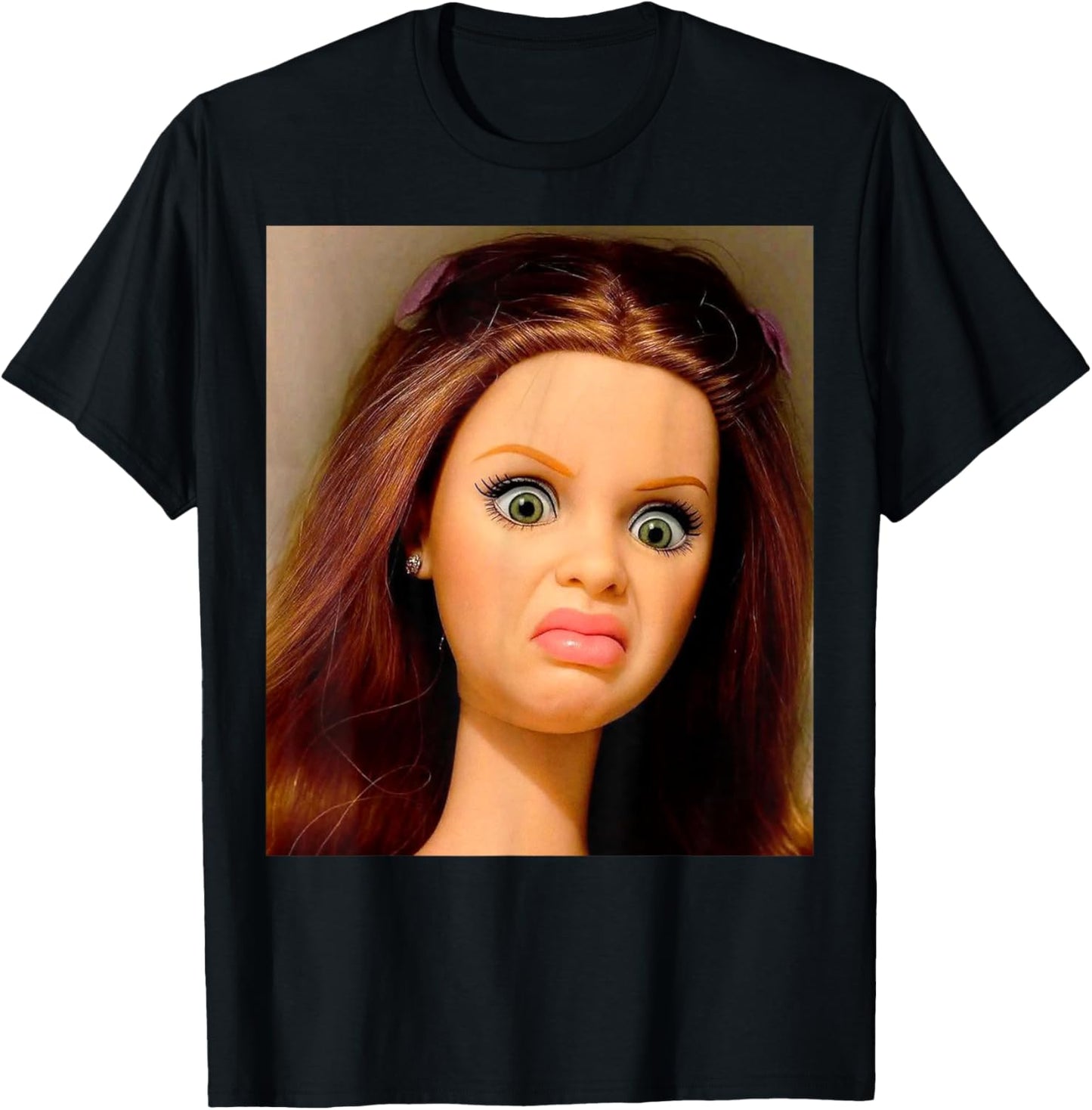 Funny Disgusting Doll face Meme Y2K Hilarious Sarcastic Gift T-Shirt - T-Shirt | Black