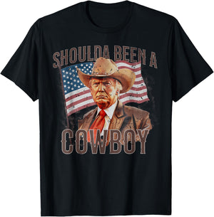 Should Have Been A Cowboy Trump 2024 4th Of July US Flag T-Shirt - T-Shirt | Black