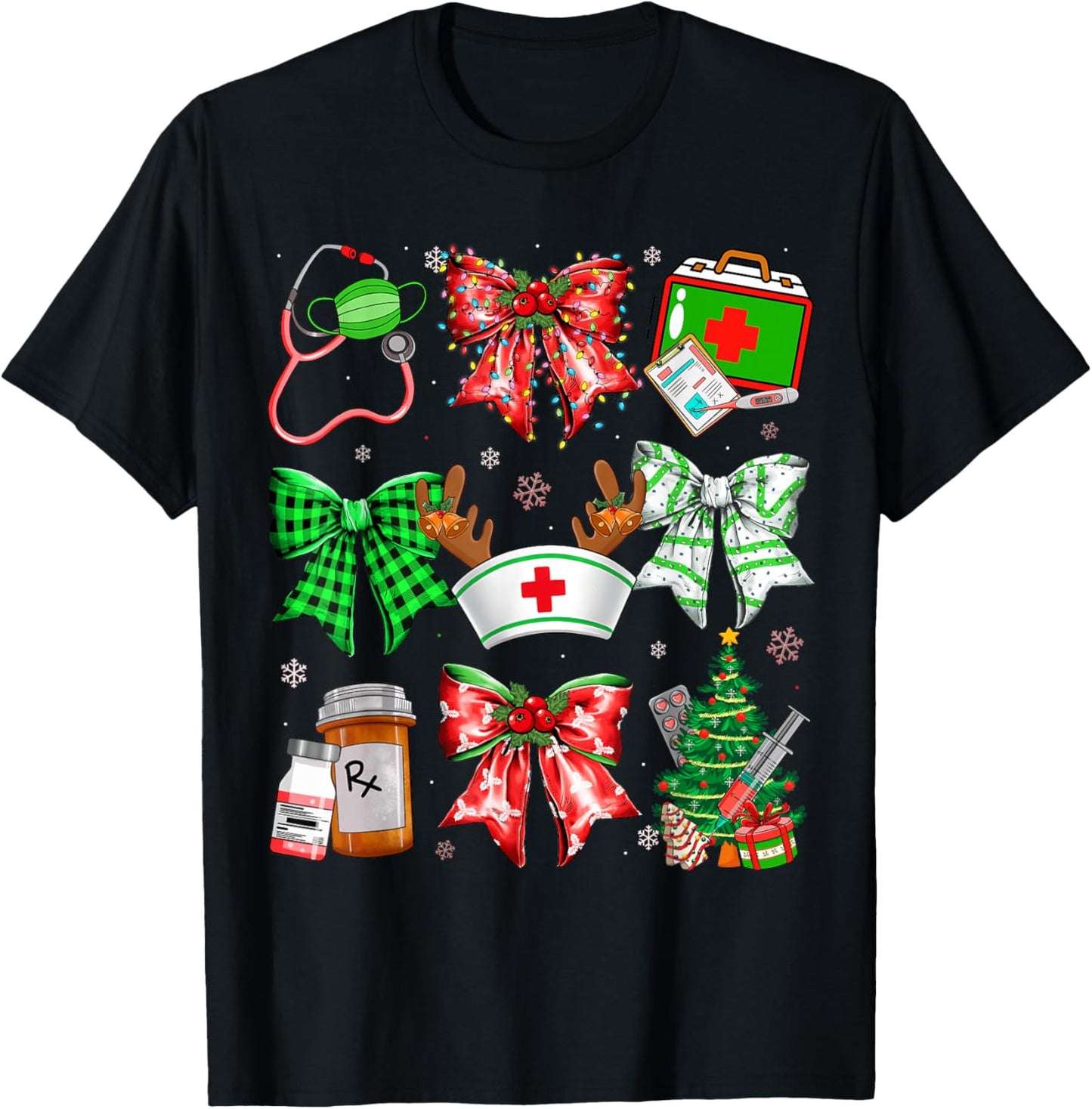 Nurse Coquette Bow Stethoscope Christmas Nursing Xmas PJs T-Shirt - T-Shirt | Black