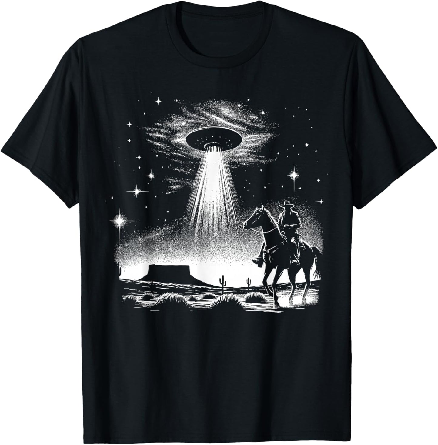 Retro Cowboy UFO Desert Encounter Vintage Sci-Fi T-Shirt - T-Shirt | Black