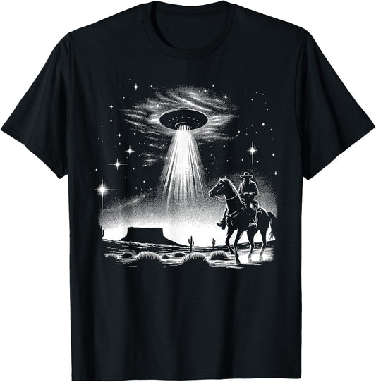 Retro Cowboy UFO Desert Encounter Vintage Sci-Fi T-Shirt - T-Shirt | Black