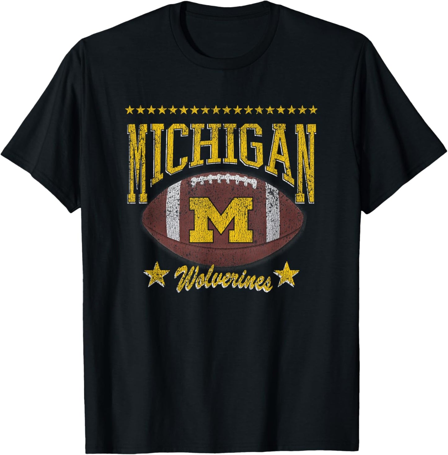 Michigan Wolverines Football Vintage Stars Navy T-Shirt - T-Shirt | Black
