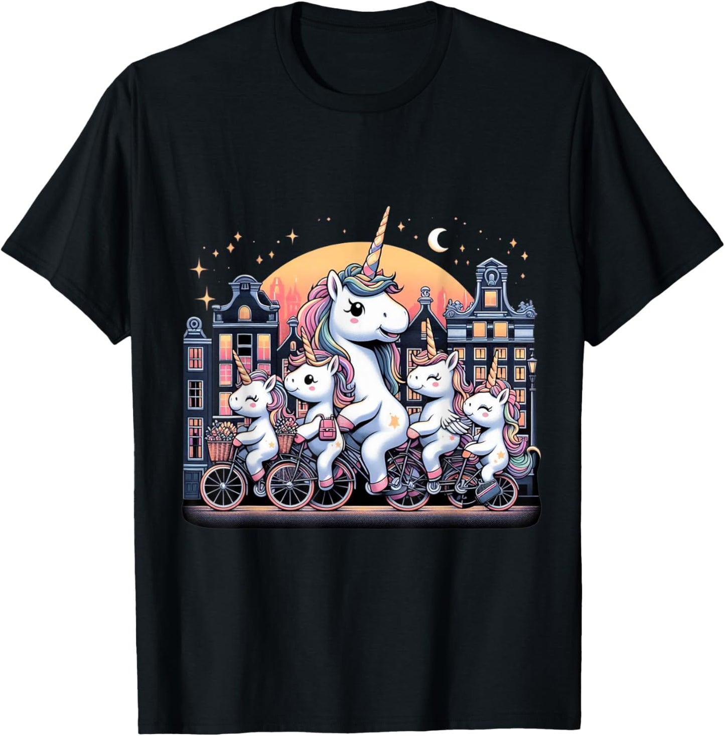 Unicorn Bicycle Amsterdam Netherlands Boys Girls Women Kids T-Shirt - T-Shirt | Black