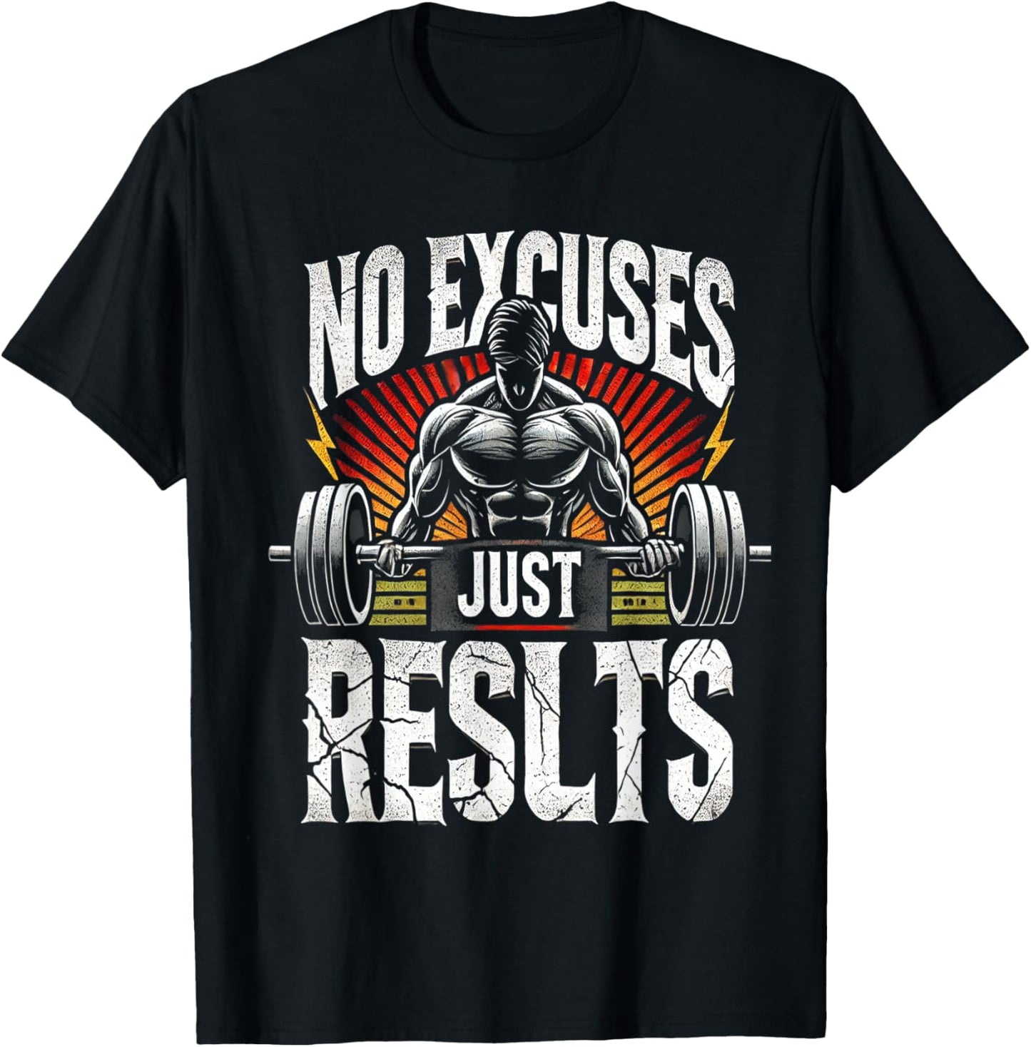 No Excuses Just Results - Gym Motivation Workout Quote T-Shirt - T-Shirt | Black