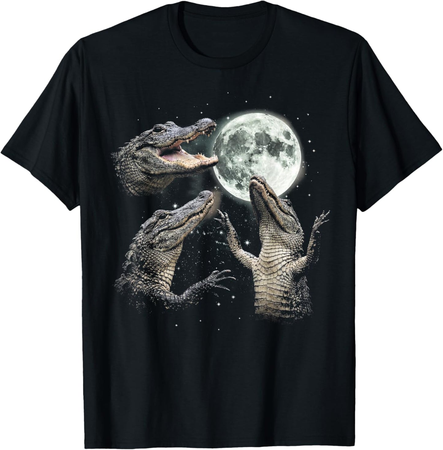 Funny Alligator Howling at Moon Vintage 90s Graphic T-Shirt - T-Shirt | Black