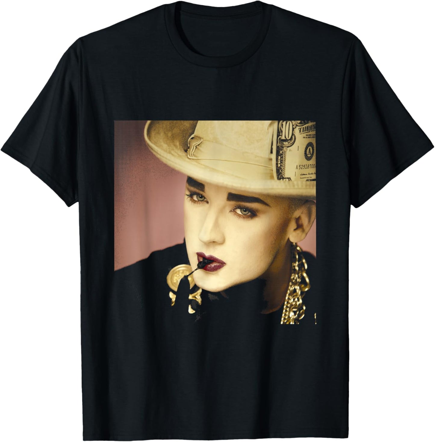 Boy George of Culture Club Dollar Hat by Simon Fowler T-Shirt - T-Shirt | Black