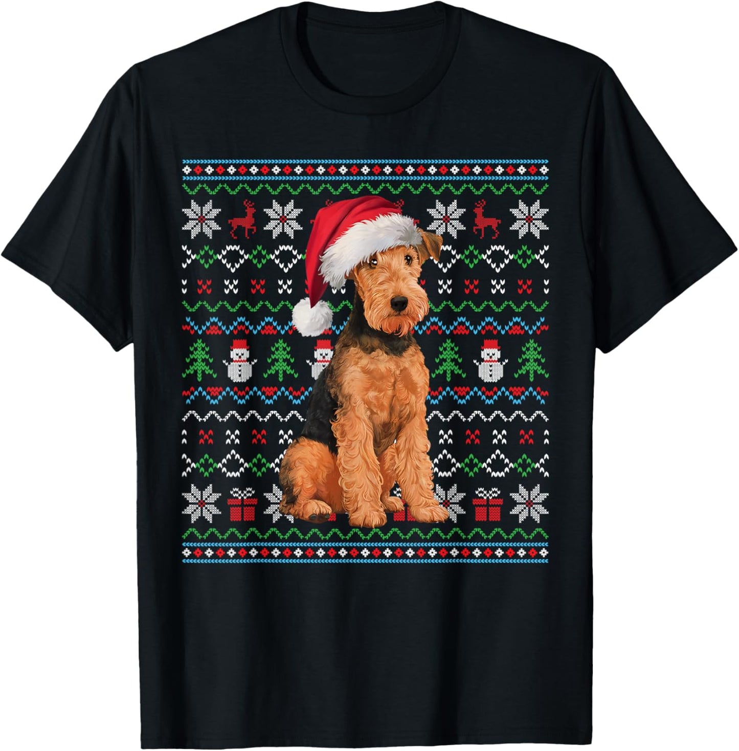 Ugly Airedale Terrier Dog Lovers Xmas Sweater Santa T-Shirt - T-Shirt | Black