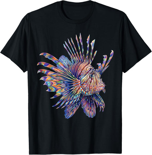 Lionfish Abstract Ocean Art Marine Life Colorful T-Shirt - T-Shirt | Black