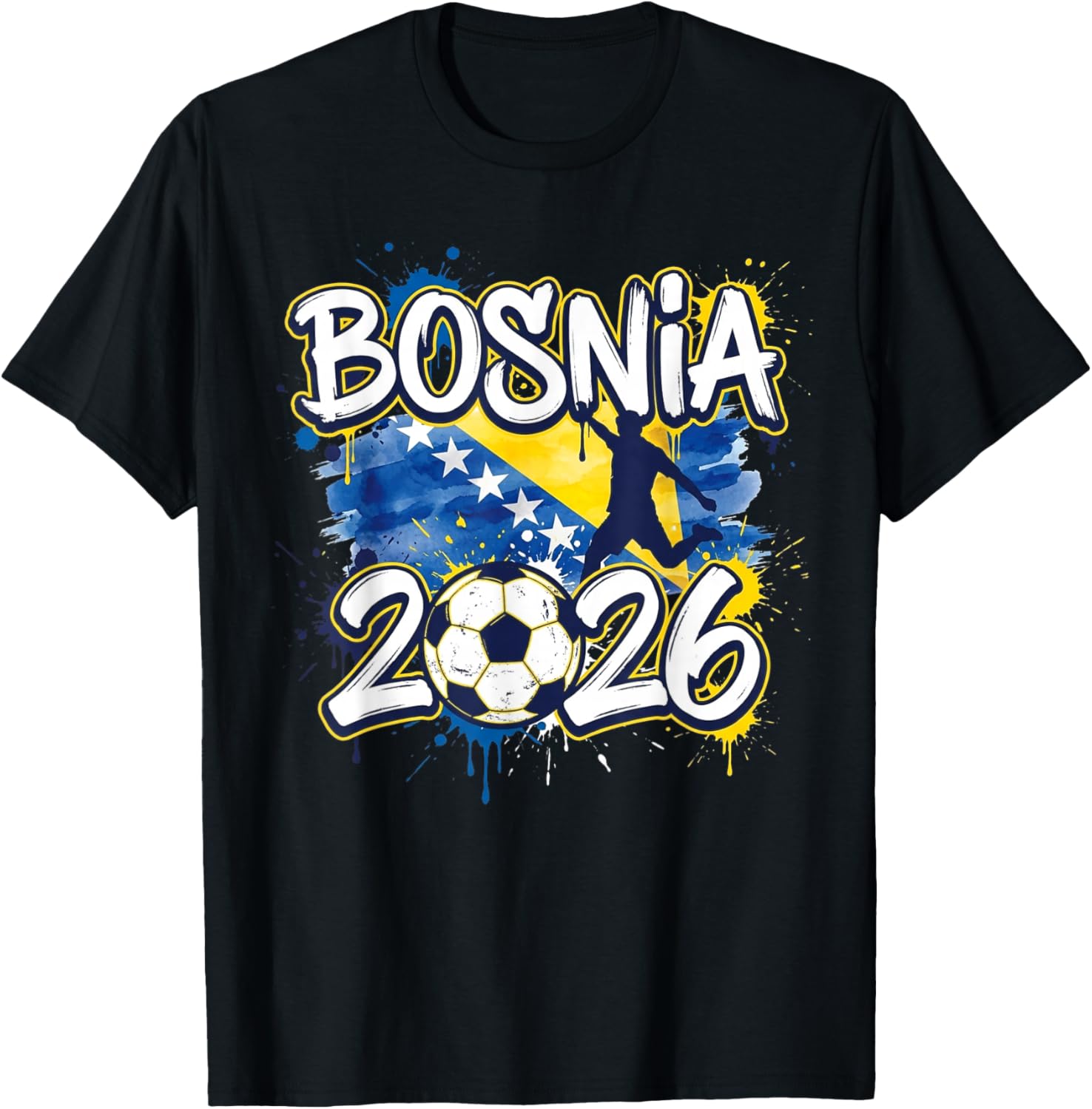 Bosnia BiH 26 Fan Paint Splash Bosniak Flag Graffiti Art T-Shirt - T-Shirt | Black