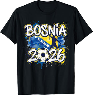 Bosnia BiH 26 Fan Paint Splash Bosniak Flag Graffiti Art T-Shirt - T-Shirt | Black