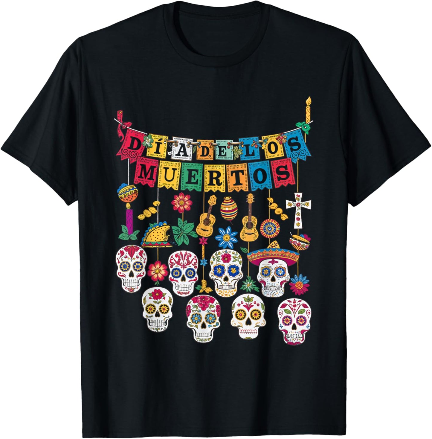 Dia De Los Muertos Sugar Skull Celebration Art Love T-Shirt - T-Shirt | Black