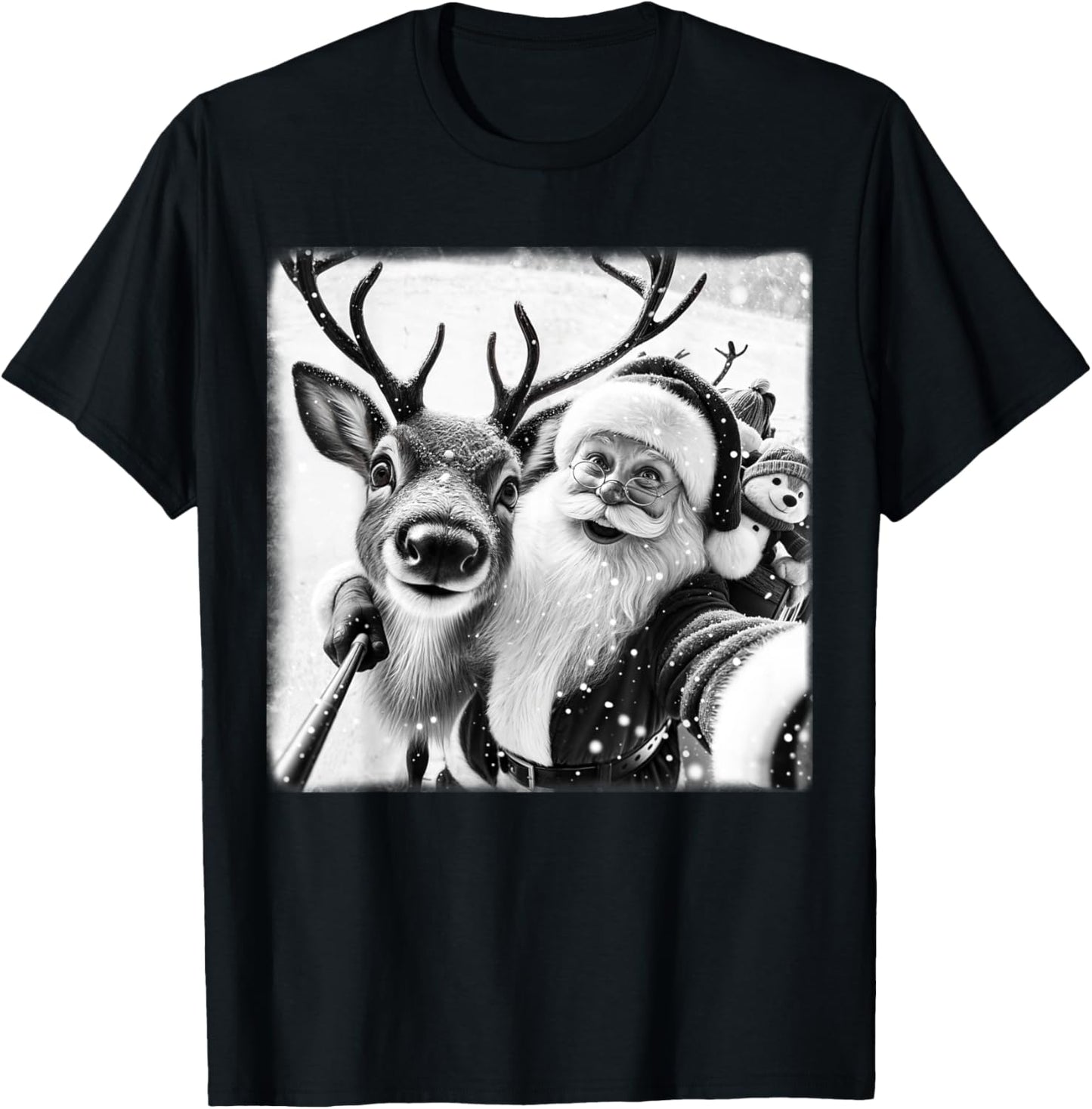 Funny Reindeer Selfie Christmas Santa Claus Xmas Cute Santa T-Shirt - T-Shirt | Black