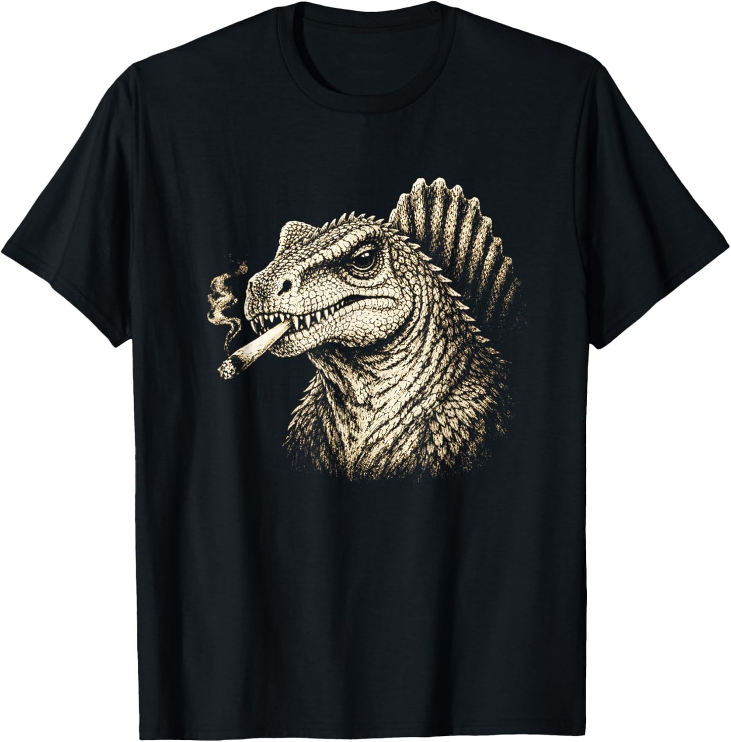 Smoking Spinosaurus Dinosaur Dino Gen Z Vintage Ironic T-Shirt - T-Shirt | Black