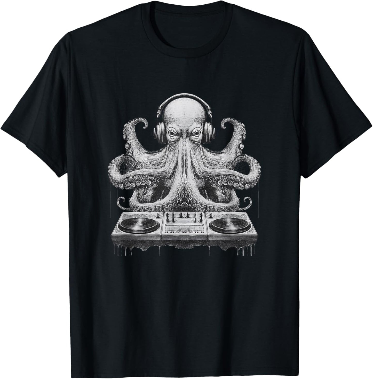 Octopus DJ Partying Kraken Tentacles Rave Festival Party T-Shirt - T-Shirt | Black
