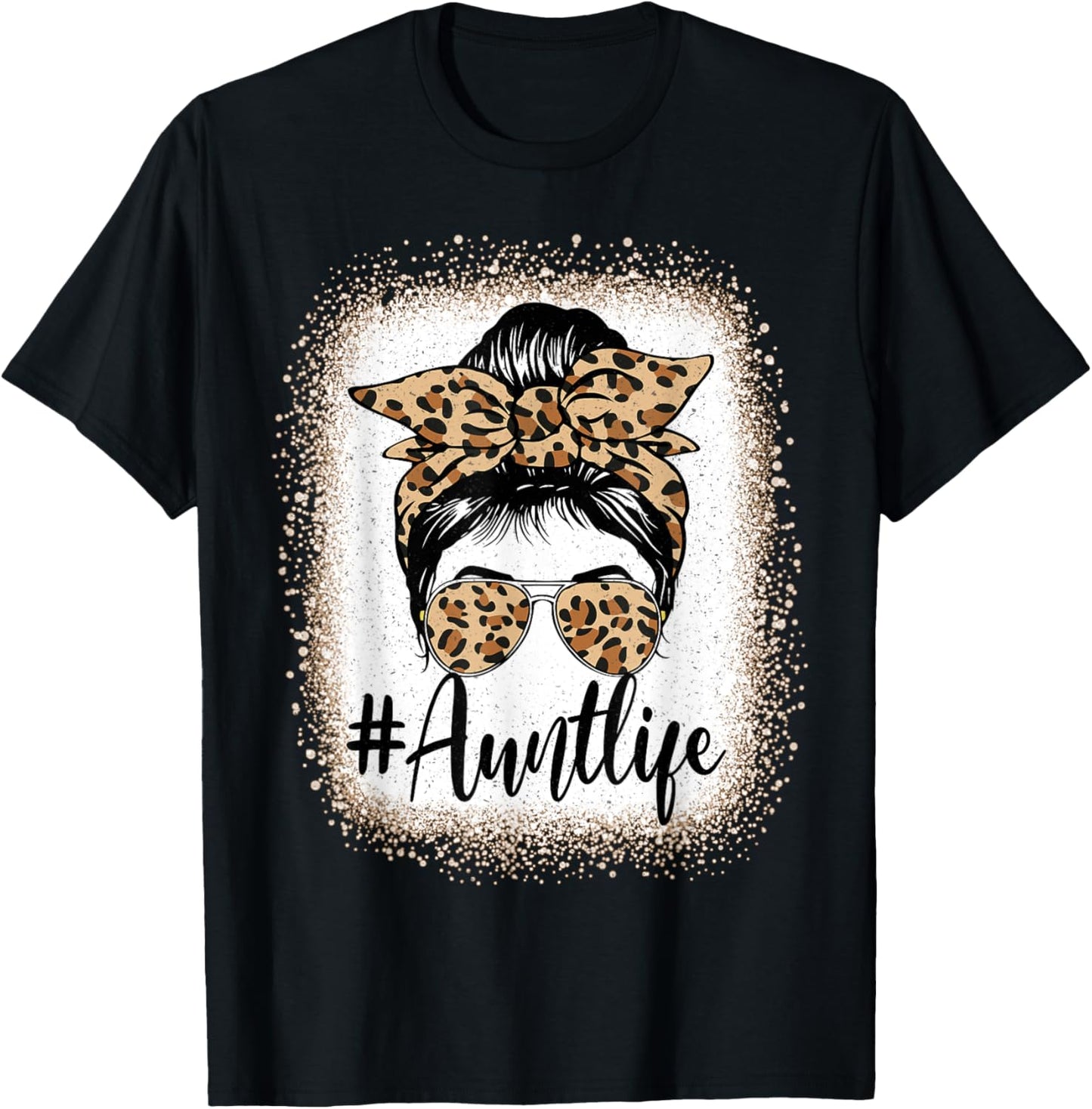 Aunt Life Women Messy Bun Aunt Baby Announcement Mothers Day T-Shirt - T-Shirt | Black