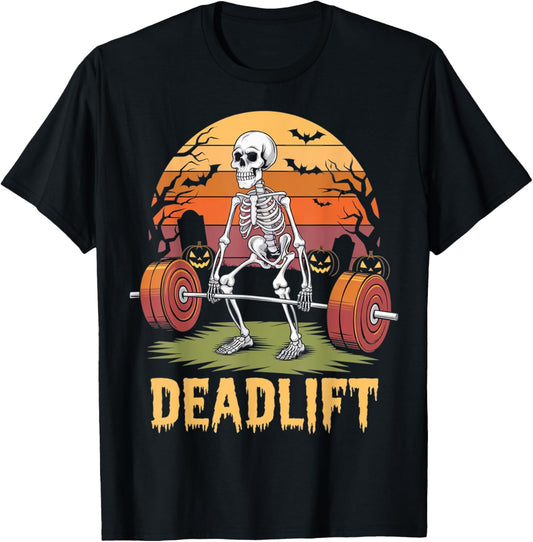 Halloween Deadlift Skeleton Gym Workout Weight Lifting T-Shirt - T-Shirt | Black