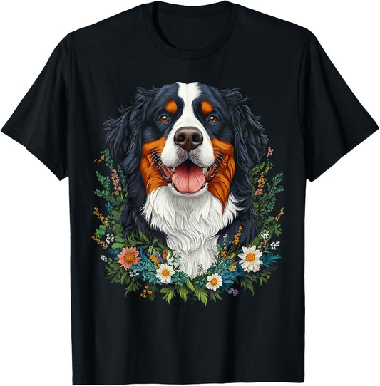 Bernese Mountain Dog Motif Pet Mandala Bernese Mountain T-Shirt - T-Shirt | Black
