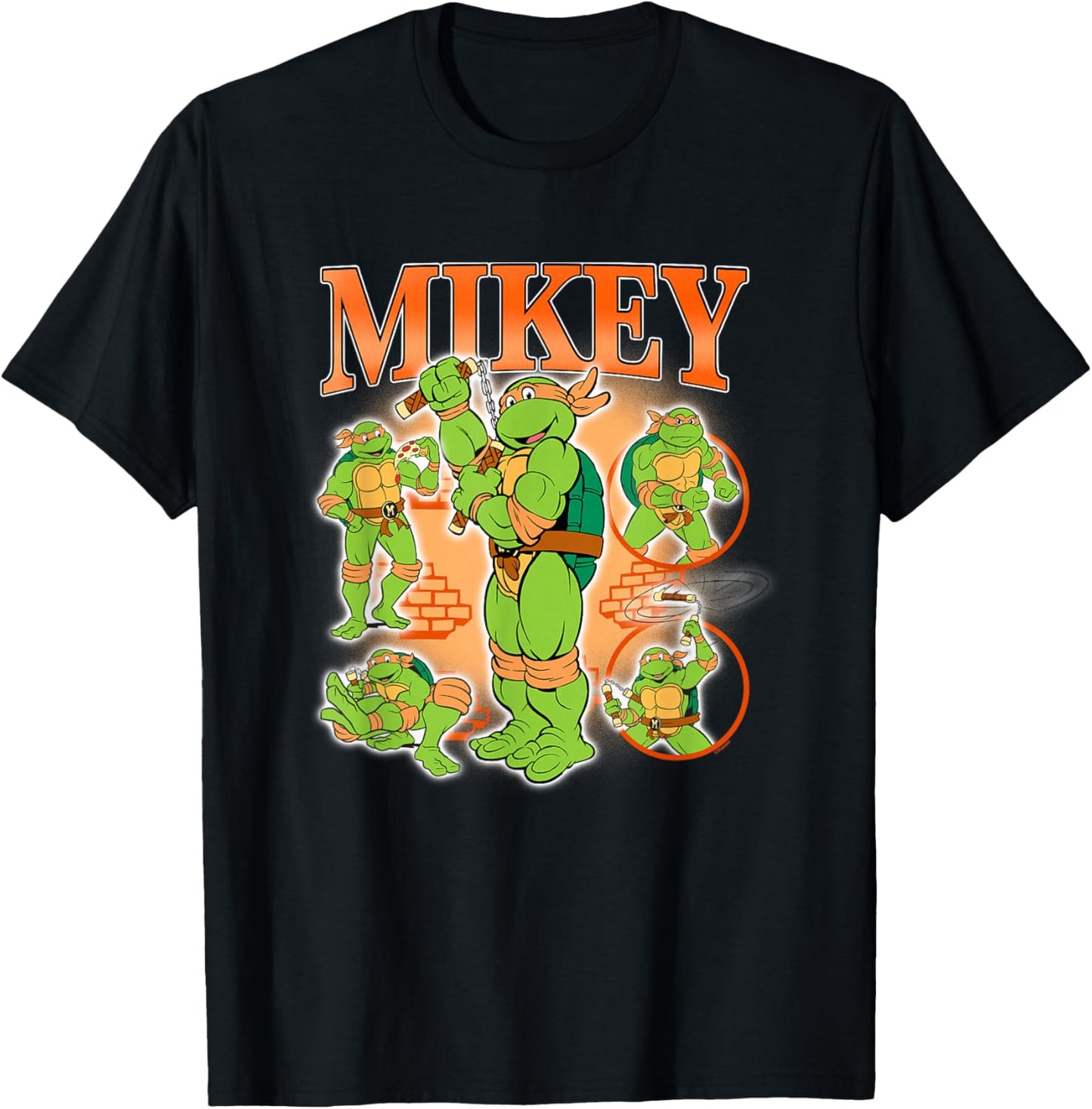 Teenage Mutant Ninja Turtles Mikey 90's Retro Collage Logo T-Shirt - T-Shirt | Black