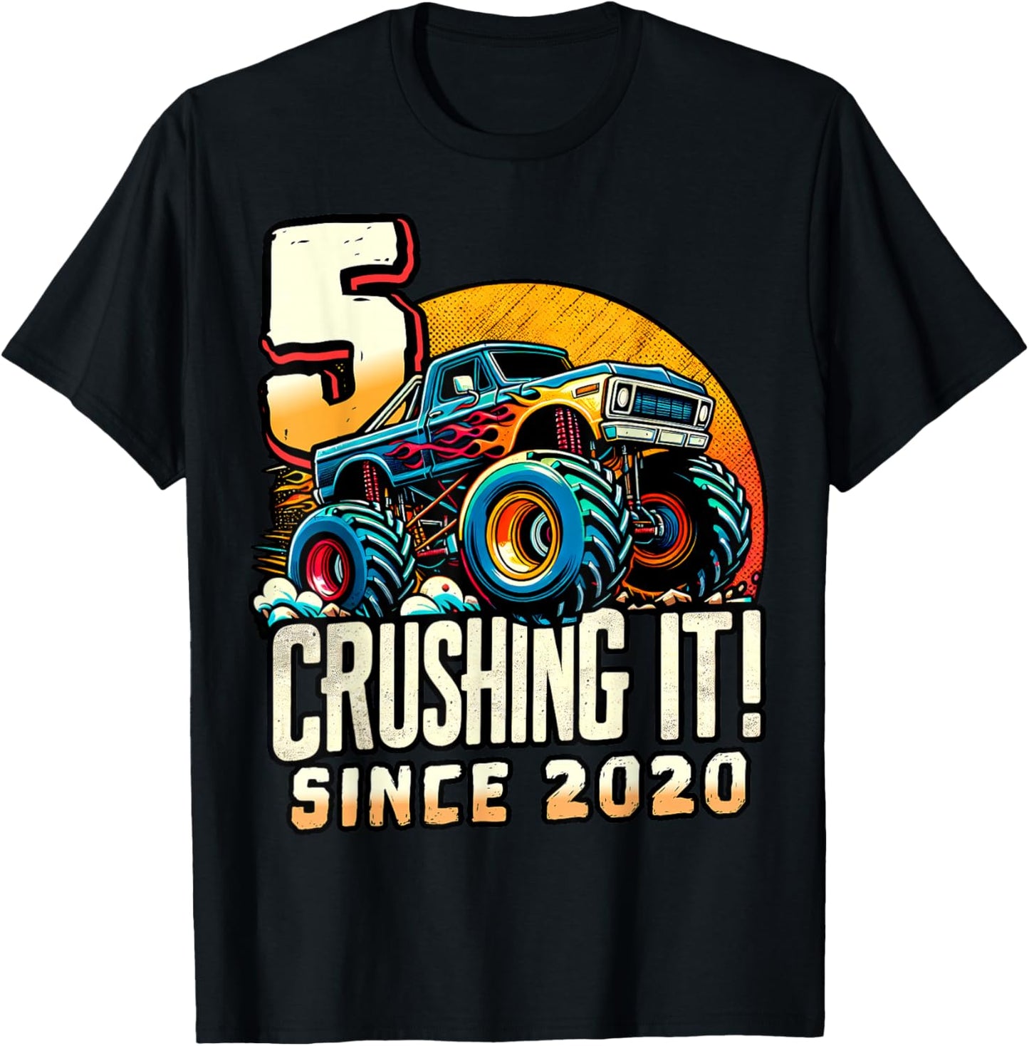 Birthday Monster Truck 5 year Old Boys 5th Party Born 2020 T-Shirt - T-Shirt | Black