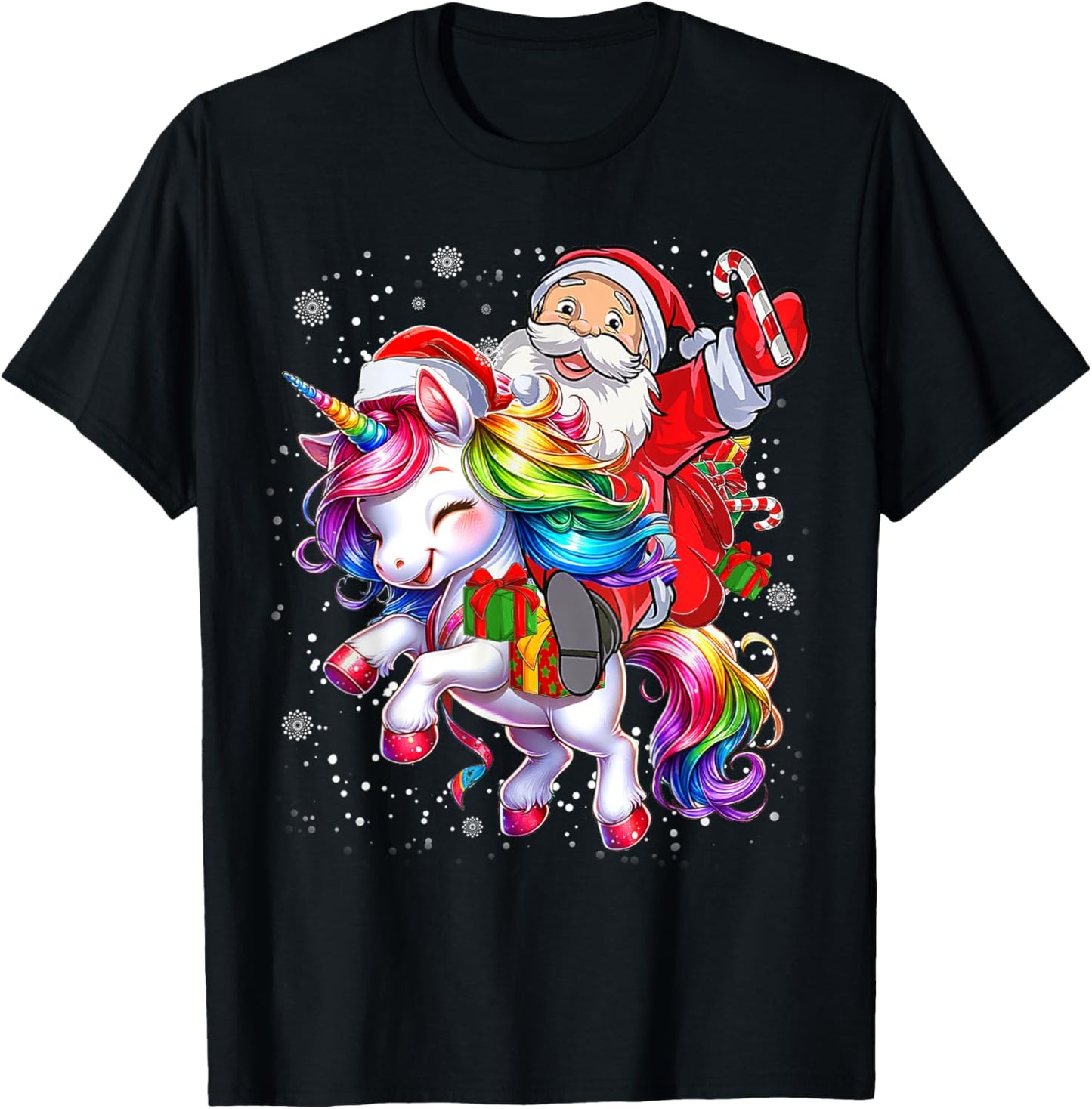 Cute Unicorn Christmas Girls Kids Women Santa Unicorn Xmas T-Shirt - T-Shirt | Black