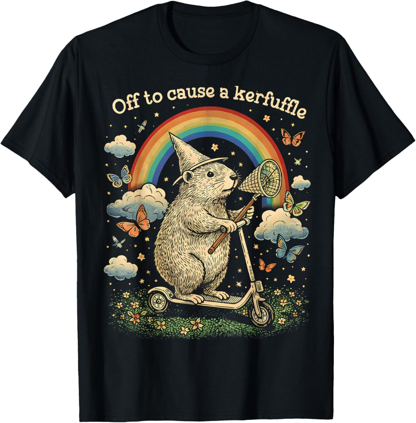 Off to Cause A Kerfuffle Funny Capybara Scooter Chaos Mode T-Shirt - T-Shirt | Black