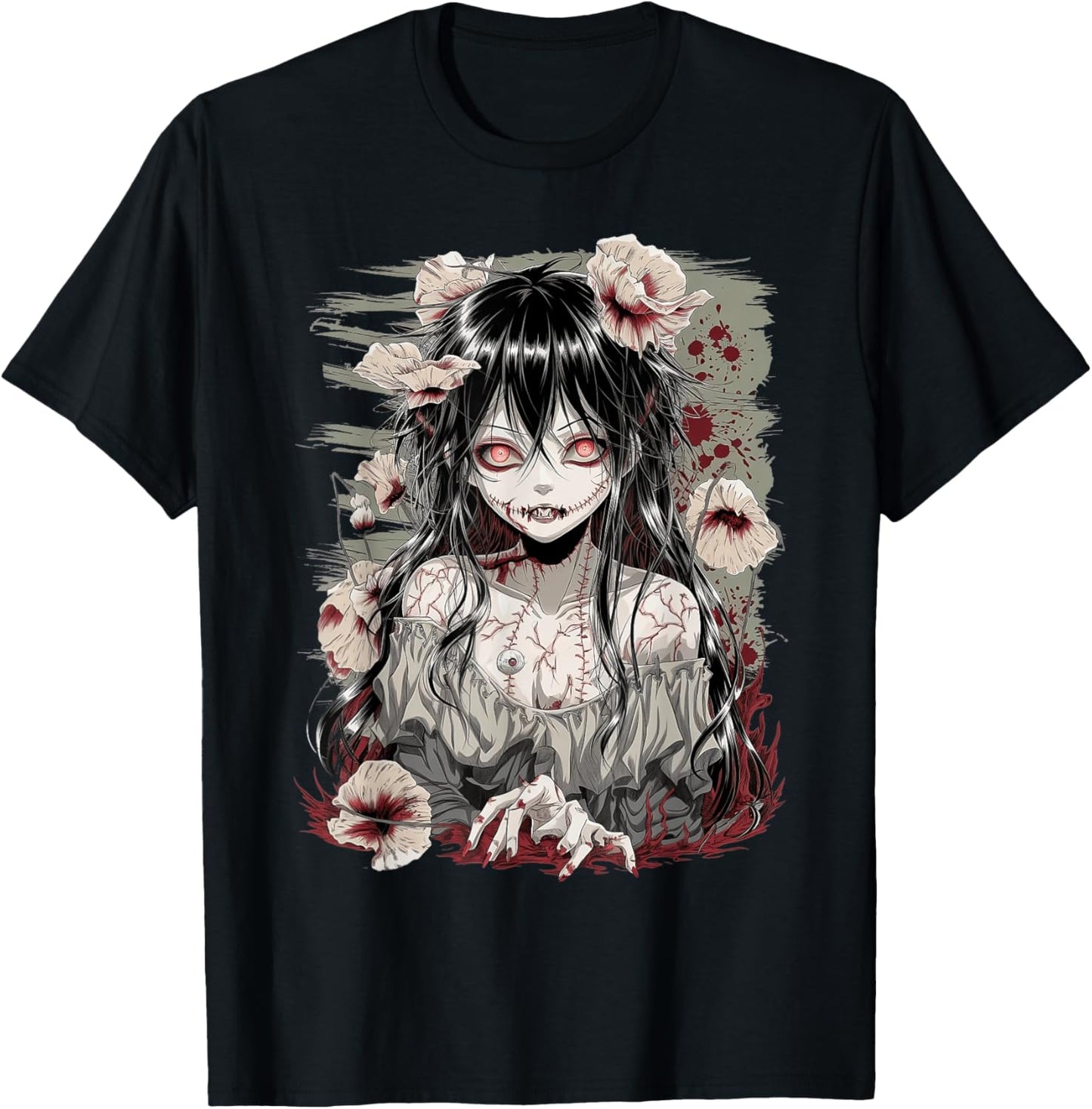 Horror Anime Girl Manga Creepy Japanese Kawaii Aesthetic T-Shirt - T-Shirt | Black