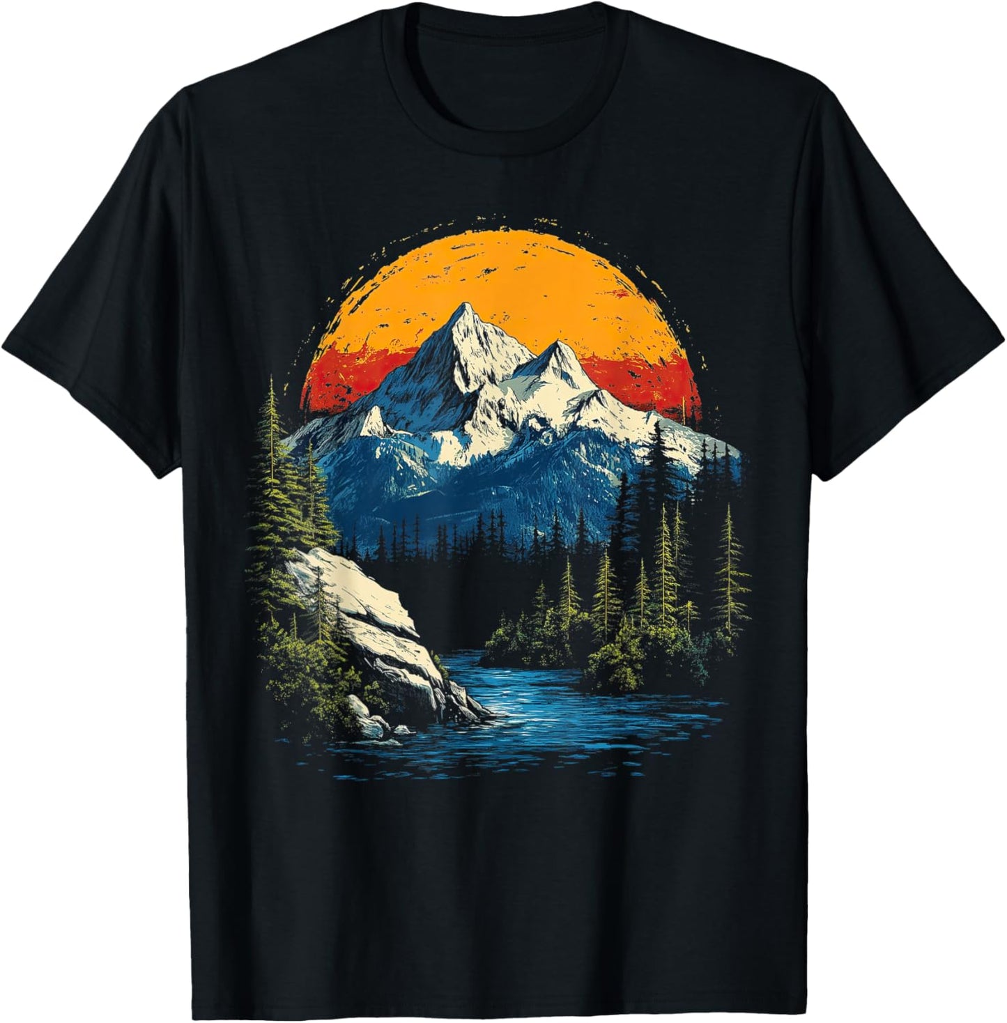 Graphic Men Women Teens Kids Nature Mountain Vintage T-Shirt - T-Shirt | Black