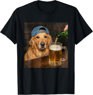 Golden Retriever Drinking Beer Funny Dog Meme T-Shirt - T-Shirt | Black