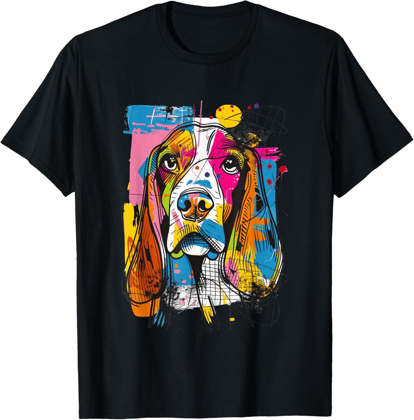 Basset Hound Pop Art Dog Colorful Abstract Street Art T-Shirt - T-Shirt | Black
